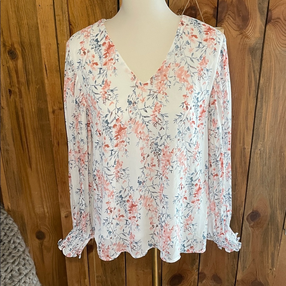 Floral Blouse with Smocked Cuffs